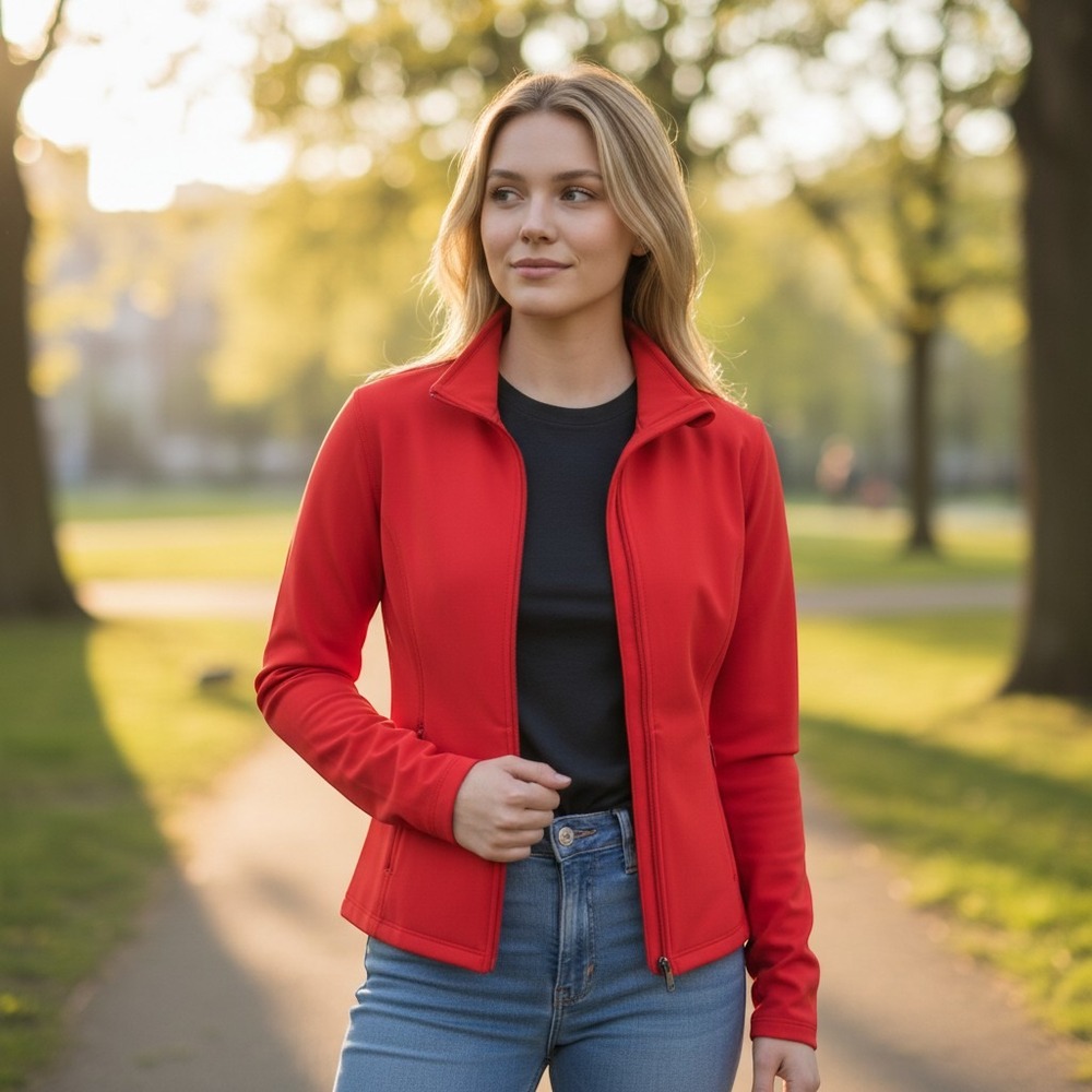 Under Armour Medium HeatGear Womens Red Coral Full Zip Activewear Jacket Layer